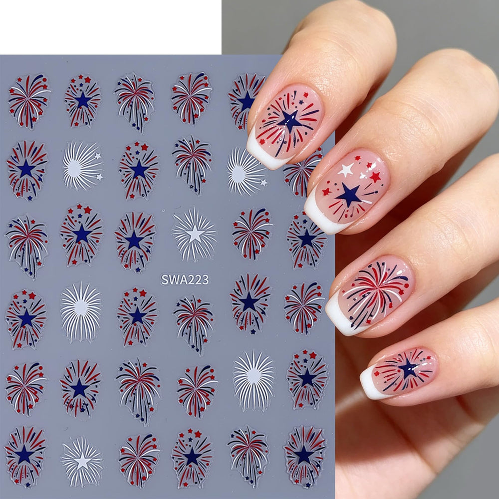 Sxidrosck completed patriotic manicure showing bright fireworks for holiday-ready nails
