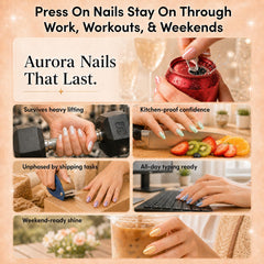 SXVME nails being applied with glue showing secure adhesion and long-lasting hold benefit