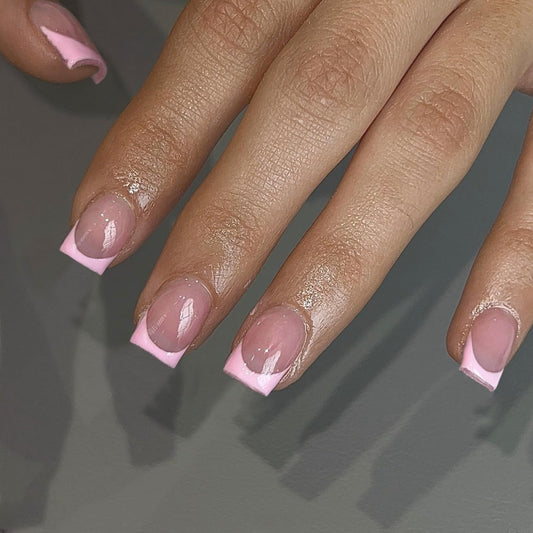 SXVME front packaging showing pink French press-on nails and kit for quick manicures