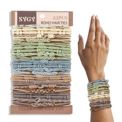 SYGY front packaging showing 25-piece bohemian hair accessory set, convenient organization