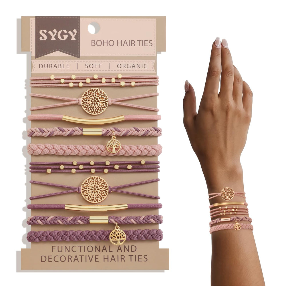 SYGY front packaging showing 10 pink boho hair ties, convenient gift