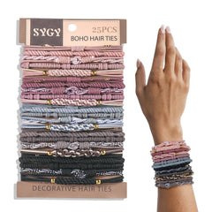SYGY front packaging showing 25-piece boho hair ties and colors
