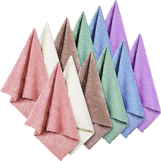 Syhood front packaging showing 12 colorful coral velvet face cloths, easy organization benefit