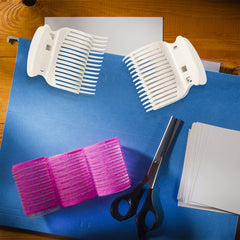 Syhood clips on bathroom vanity near rollers showing ready-to-use styling convenience