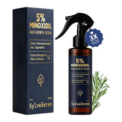 Sylvaseren front packaging showing 5% minoxidil spray benefits