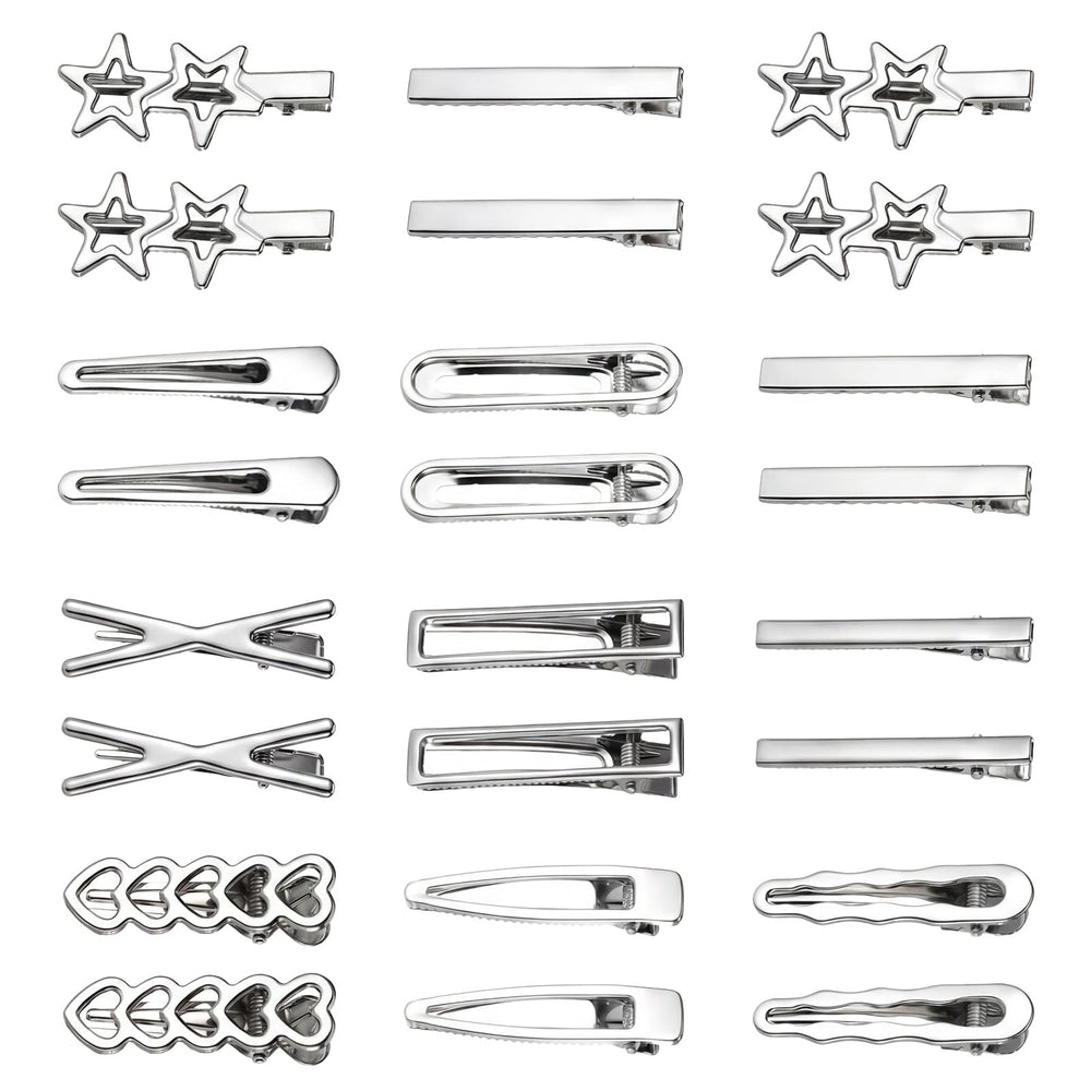 SynHHergyx front view of 24 silver clips showing variety and convenience