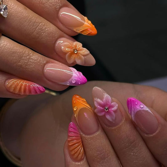 SYPAFG front packaging showing 24-piece summer press-on nails and glossy finish benefit
