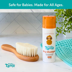 T is for Tame compact next to a pacifier showing travel-friendly size benefit