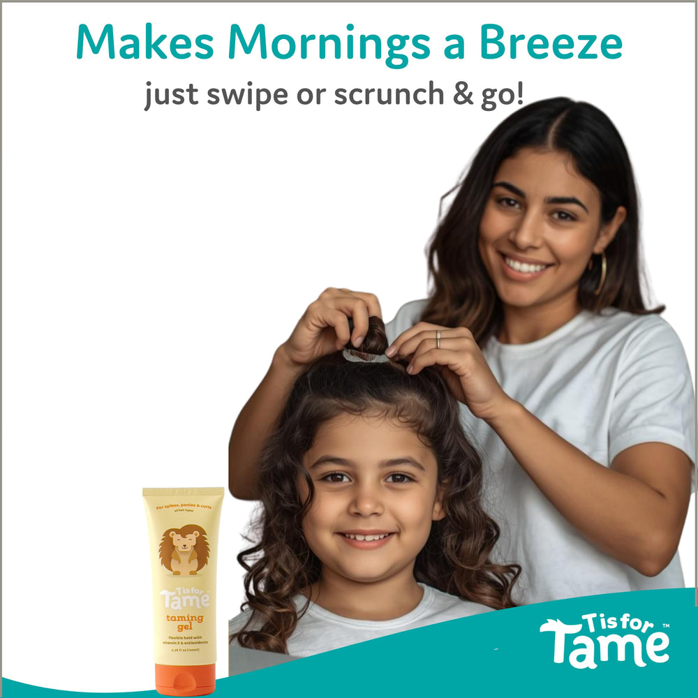 T is for Tame bottle held in hand to show compact 3.38 fl oz travel-friendly size