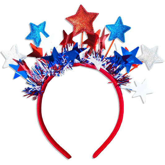 Tagberoy headband front view showing patriotic stars and ribbons for festive styling