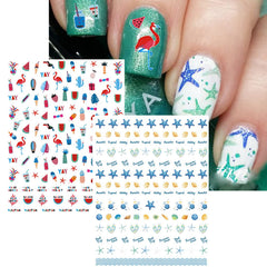 TailaiMei stickers adhered to fingernail demonstrating colorful beach-themed style