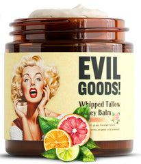 TALLOW BODY BALM front jar showing glass container and label, highlights clean packaging