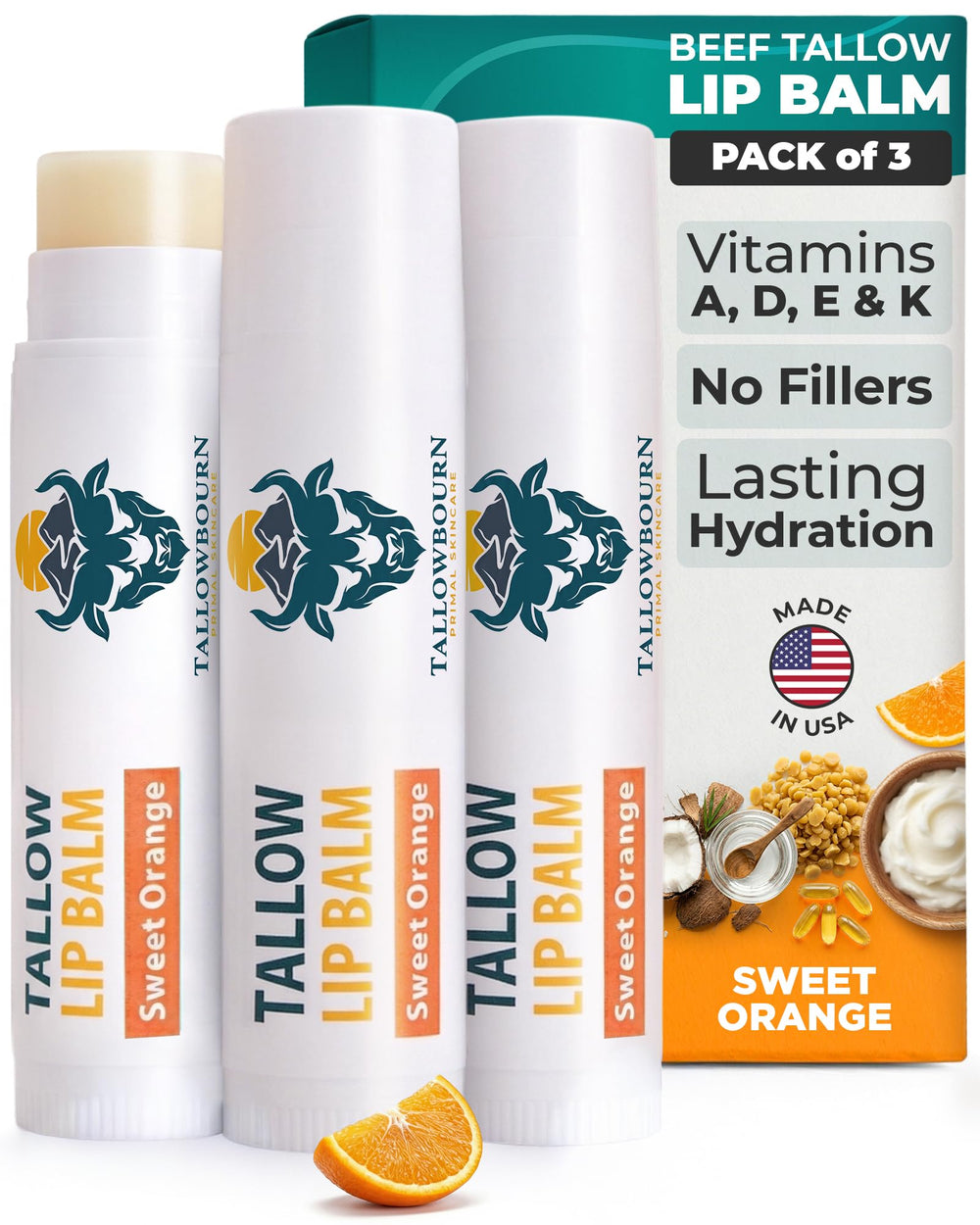 Tallowbourn front packaging showing three tubes and clean design, convenient for travel