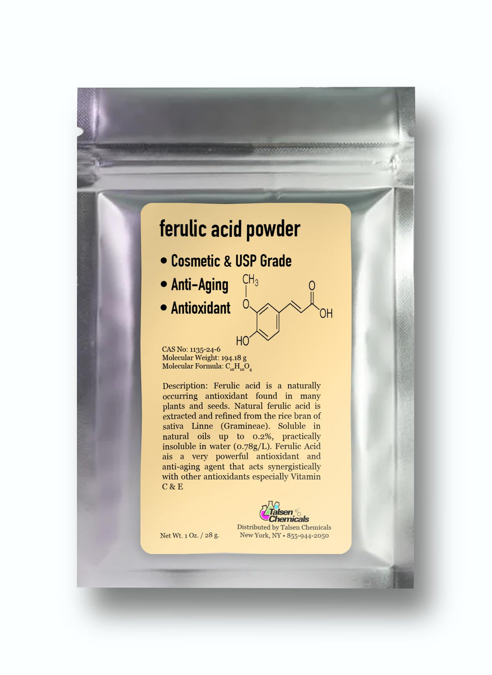 Talsen Chemicals front pouch showing powder packaging and clear product information benefits