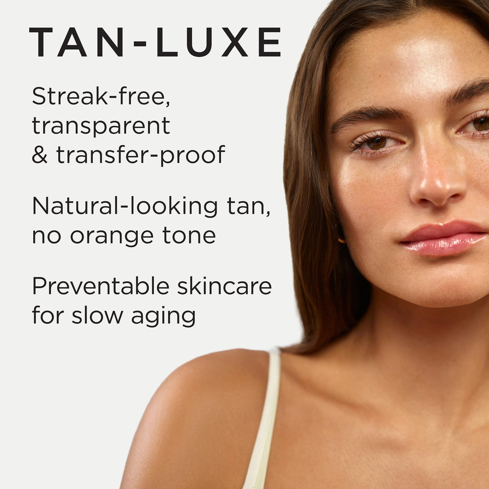 TAN-LUXE applying serum to hand, shows blendability and even coverage