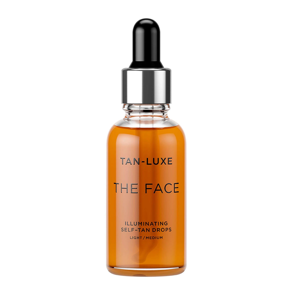 TAN-LUXE front bottle shot showing compact packaging and clear dropper benefit