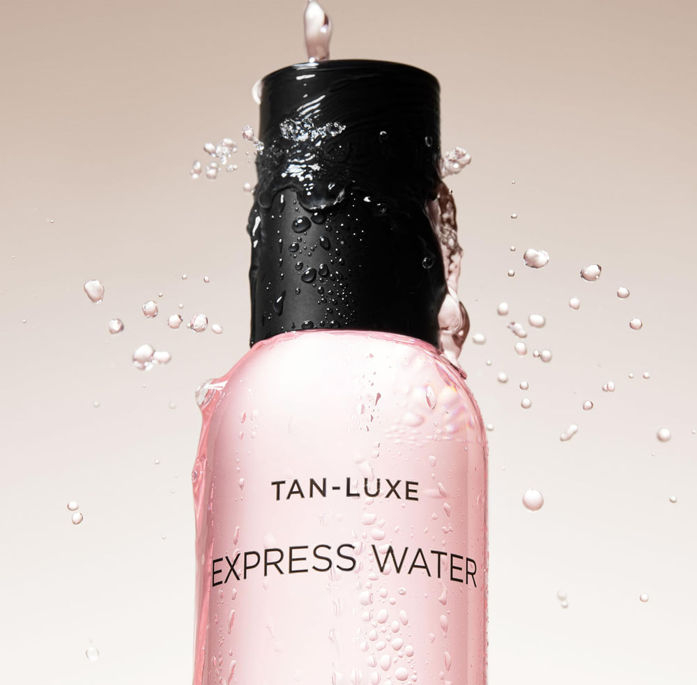 TAN-LUXE bottle inside travel pouch for on-the-go tanning convenience