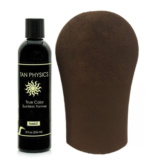 Tan Physics front packaging showing 8oz bottle and label for clear product ID and trust