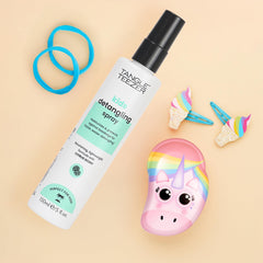TANGLE TEEZER bottle on bathroom shelf with kids' routine convenience benefit