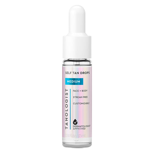 Tanologist front packaging showing medium bronzing drops, clear control of tan