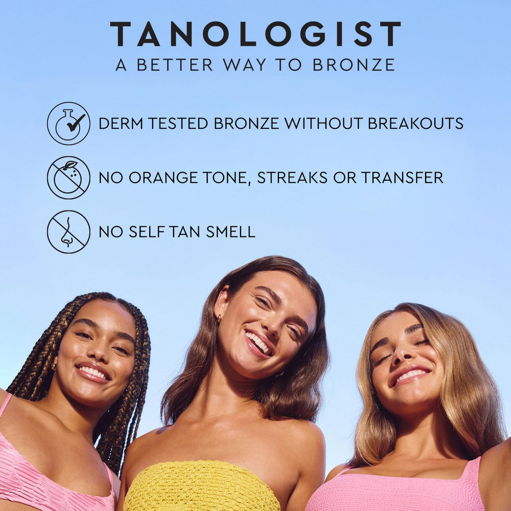 Tanologist shade comparison on forearm showing buildable light to medium bronze benefit
