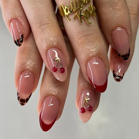 Taoyisent front packaging showing 24-piece cherry French tip set benefit quick selection