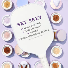 tarte creaseless lavender applied with brush pressed for crease-free, longwear setting