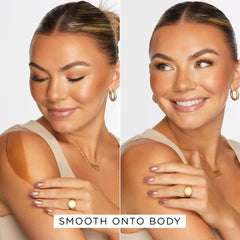 tarte applied to collarbone showing natural bronze and luminous finish