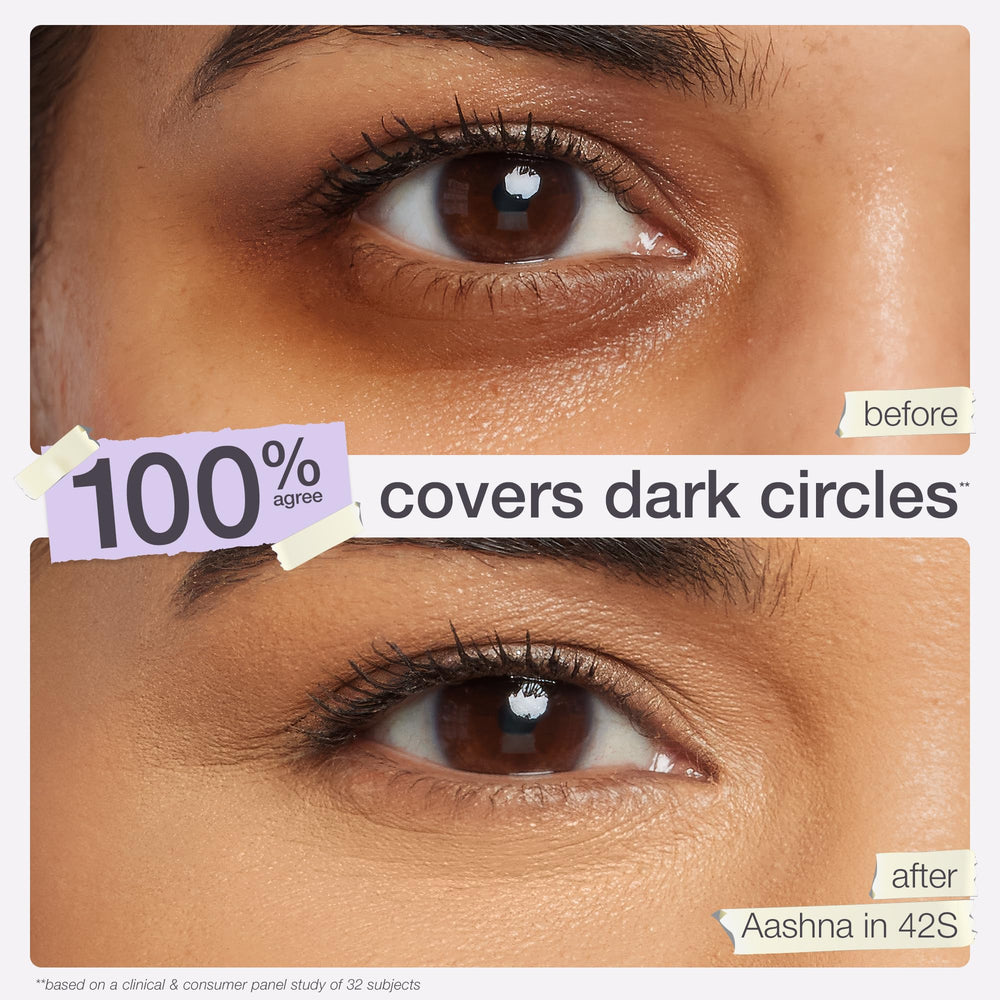 tarte Shape Tape swiped stroke on skin showing full coverage and blendable finish benefit
