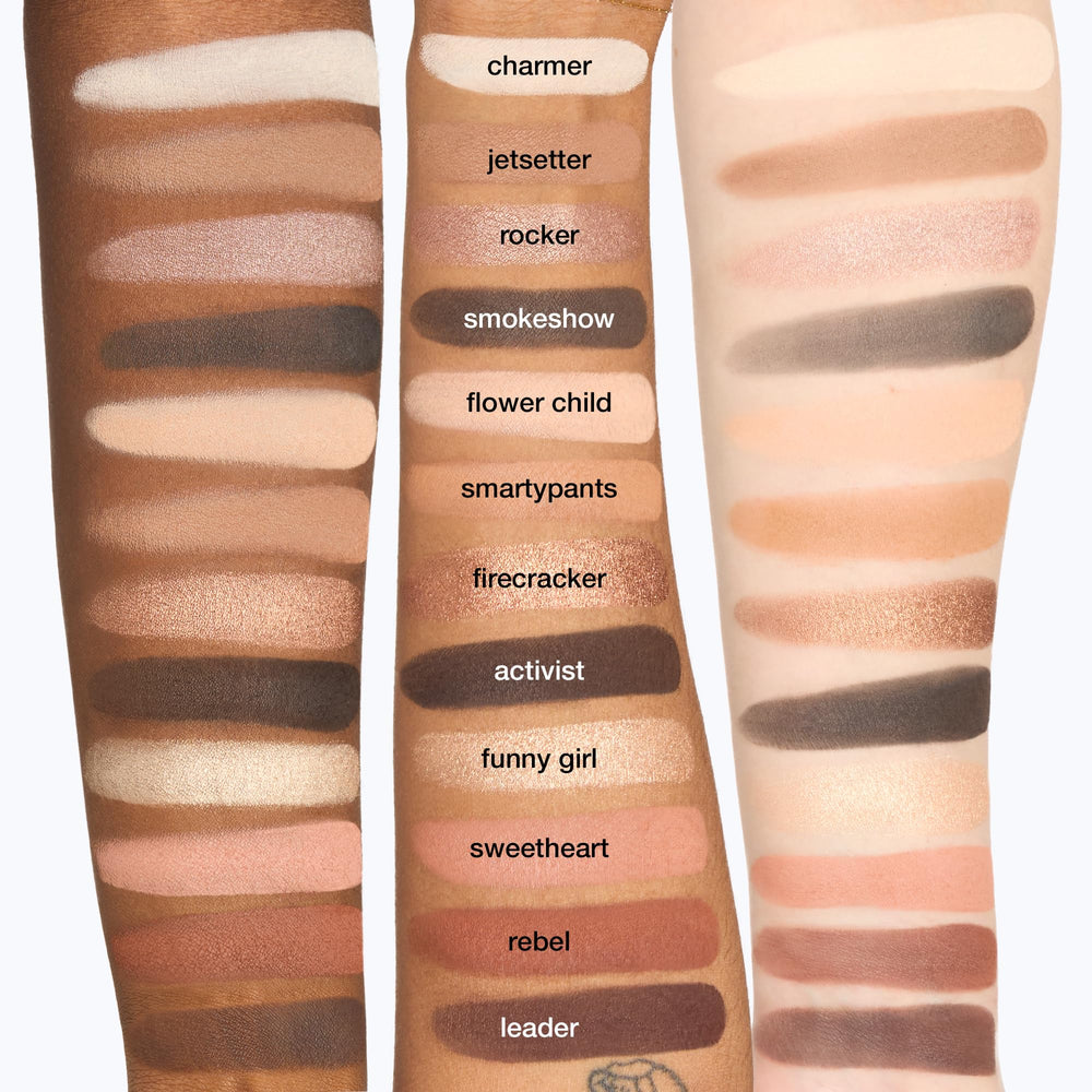 tarte tartelette in bloom swatches on arm displaying buildable pigmentation