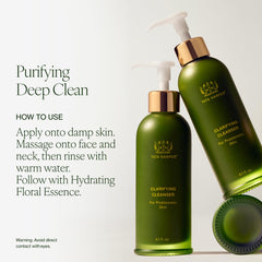 Model applying Tata Harper cleanser to face, showing practical in-use benefit