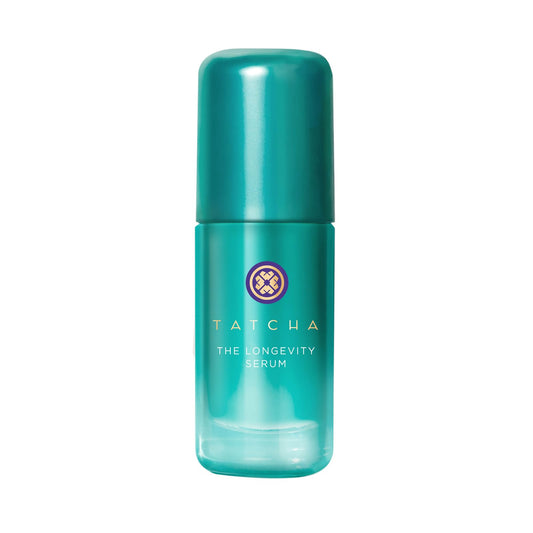 TATCHA bottle front view showing elegant packaging and antiaging serum benefit
