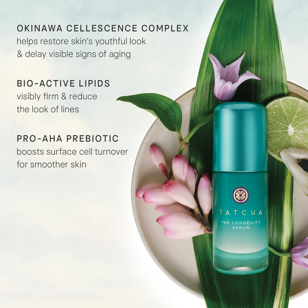 TATCHA bottle held in hand for scale showing travel‑friendly size benefit