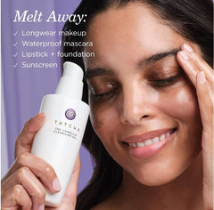 TATCHA cleansing oil drop close-up showing silky texture benefit