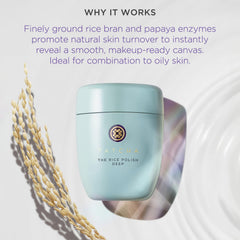 Close-up of TATCHA powder texture highlighting fine rice bran for mild polish