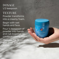 TATCHA product in hand creating foam to show gentle application benefit