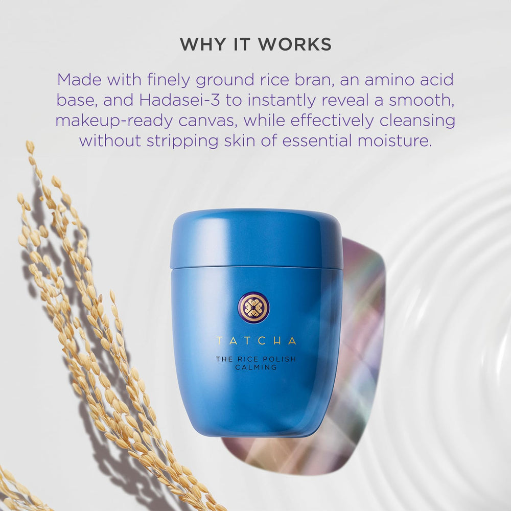 TATCHA finely milled rice bran texture close-up highlighting smooth polish benefit