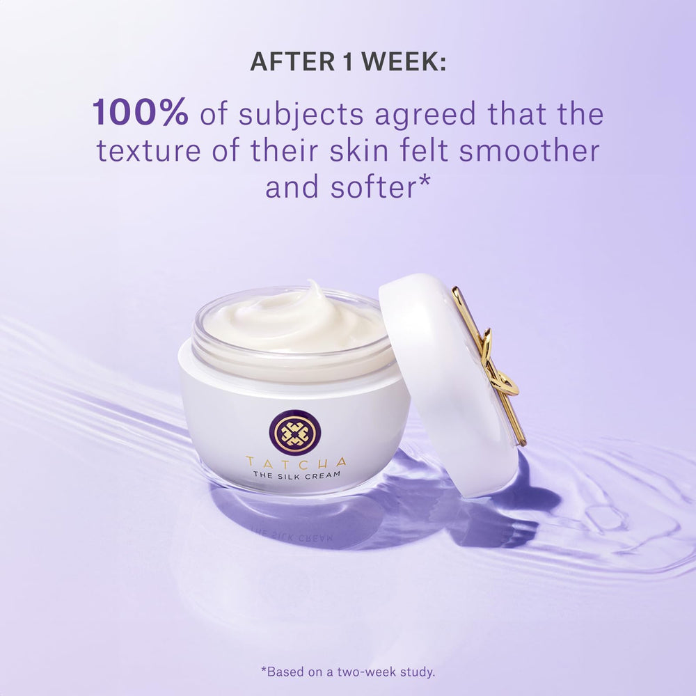 TATCHA Silk Cream open jar top-down displaying silky cream and easy scoop application