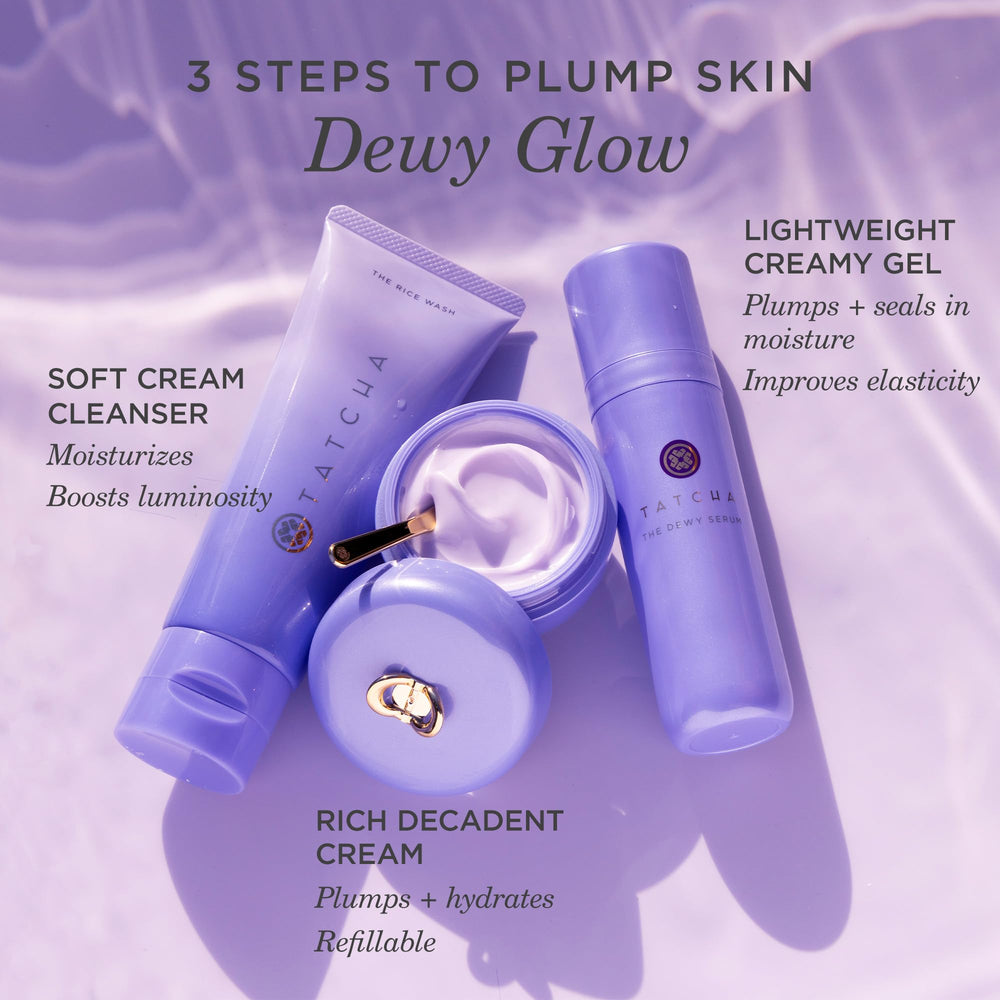 TATCHA Dewy Serum next to common items for size comparison and travel convenience