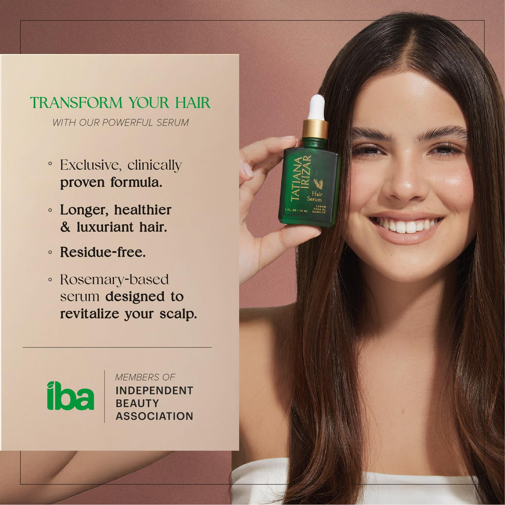 Tatiana Irizar bottle placed with rosemary and amla showcasing natural ingredient benefits