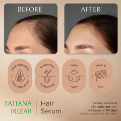 Tatiana Irizar before and after styled hair showing improved fullness and manageability