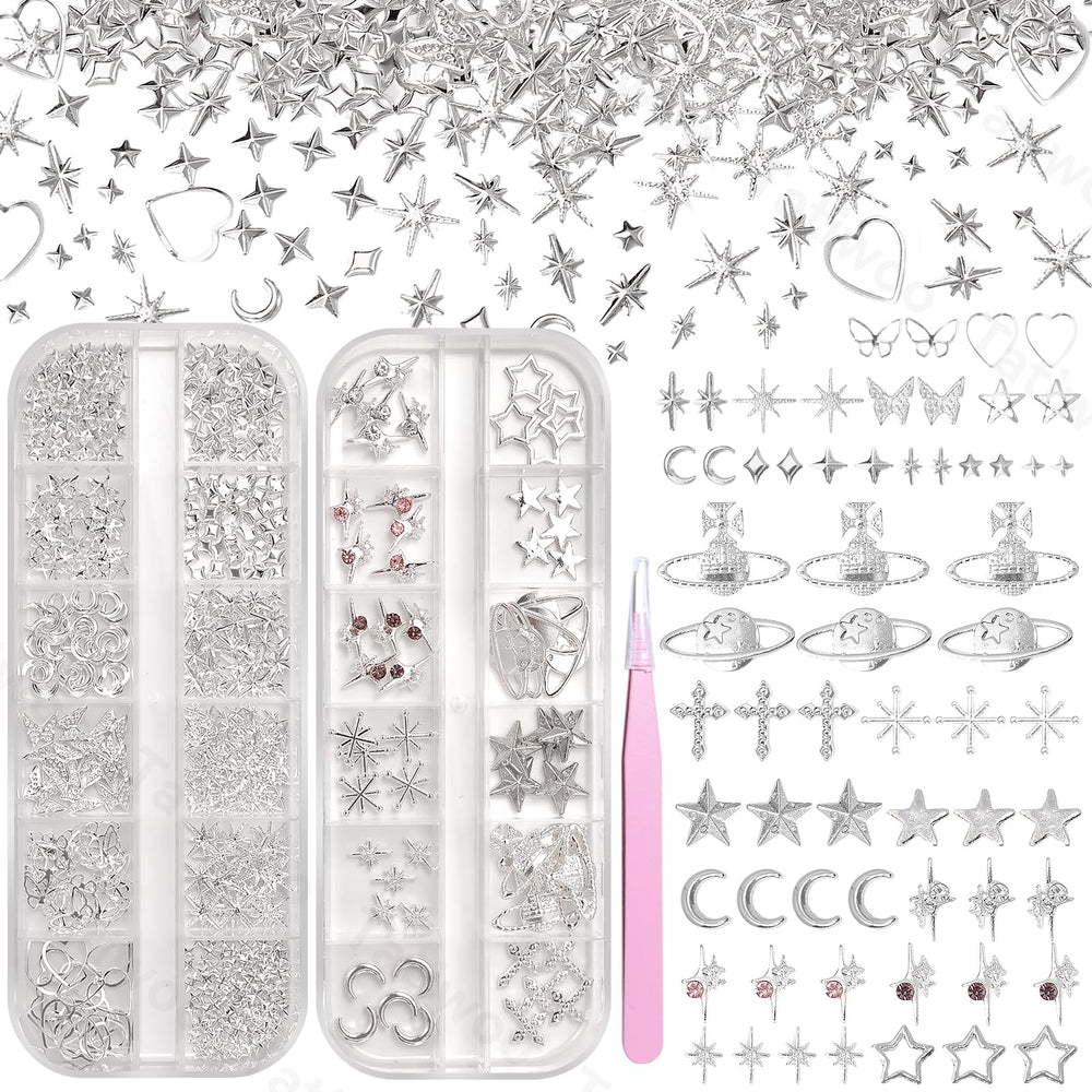 Tatiwoo front packaging showing organized 300-piece silver charm set for easy use