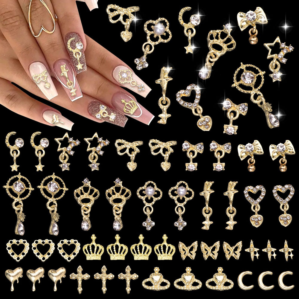 Tatiwoo front packaging showing full 100-piece gold nail charm set for variety