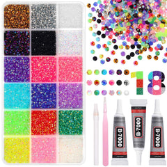 Tatiwoo front packaging of 18000-piece rhinestone kit shows contents and benefit of large supply