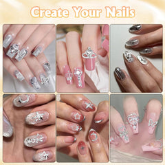 Tatiwoo lifestyle glam shot of finished manicure using charms to show polished, wearable styling