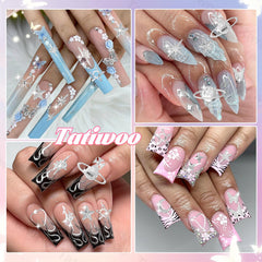 Tatiwoo styled manicure with galaxy theme using charms to create eye-catching nails