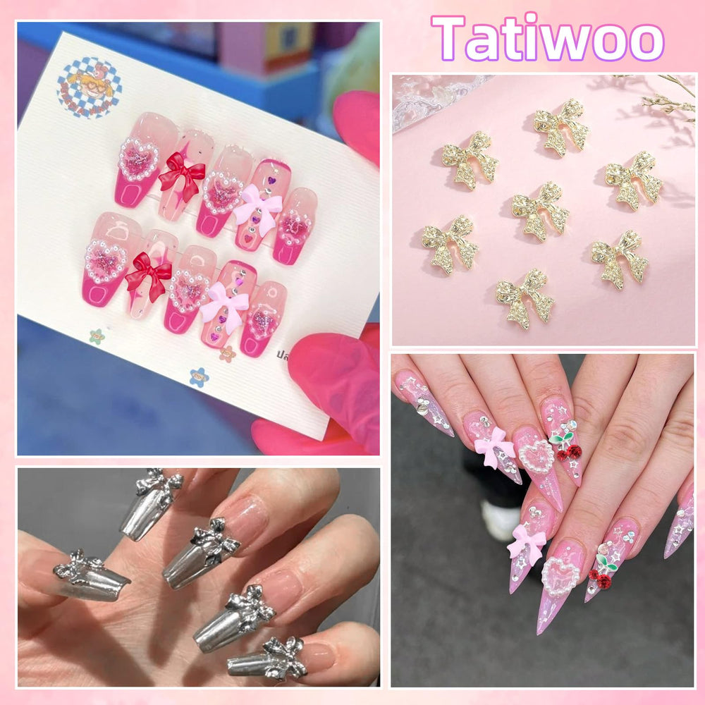 Tatiwoo charms beside included tweezer showing scale and precise placement benefit