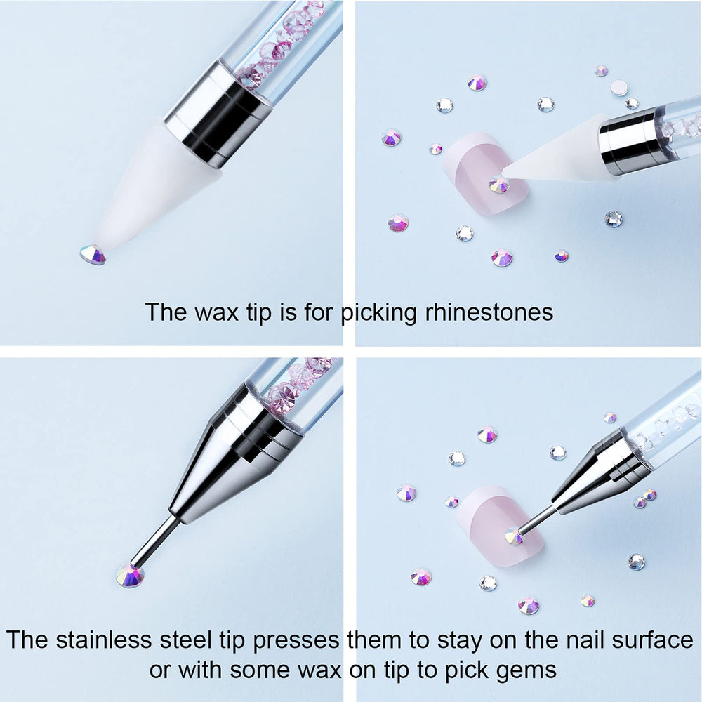 Tatuo pen in use picking a tiny rhinestone for accurate nail placement