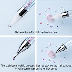 Tatuo pen in use picking a tiny rhinestone for accurate nail placement