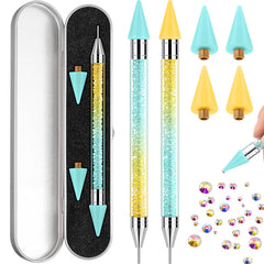 Tatuo front view of dual-ended rhinestone picker showing metallic body and colors for neat handling